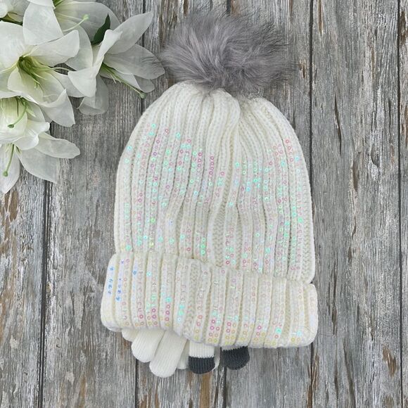 Girls Justice Ribbed & Full Print Winter Cozy Beanie and Gloves 2, 2-Piece Sets - Picture 3 of 13